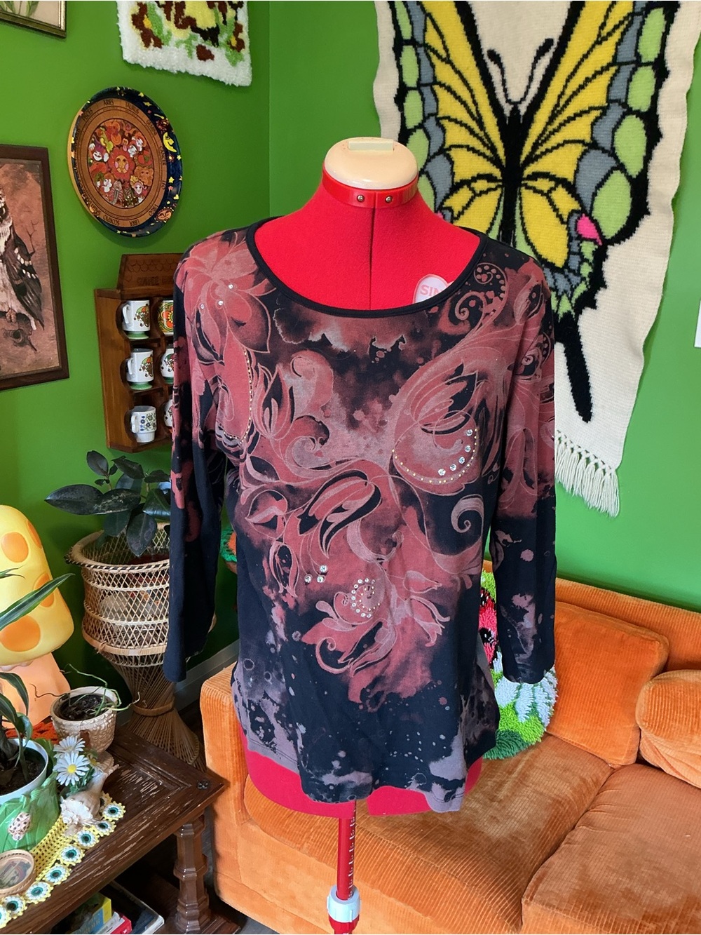 Women's Black & Dusty Rose Floral Print Long Sleeve Top